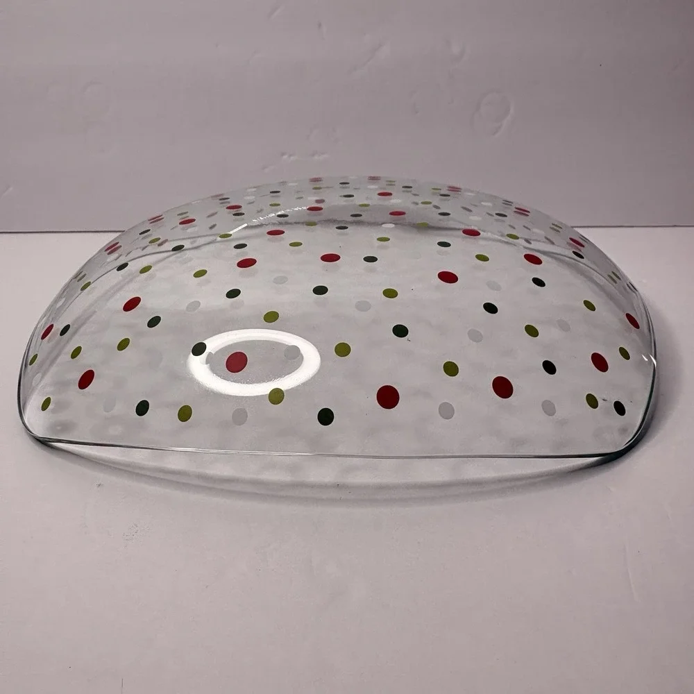Pampered Chef Whimsical Red Green White Holiday Dots Square Glass 9.75